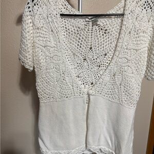 Coldwater Creek Ivory Crochet Knit Top